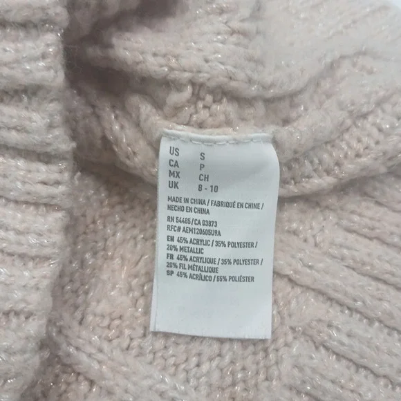 American Eagle Cream Cable Knit Metallic Shimmer Sweater Crew Neck Small - Picture 5 of 11
